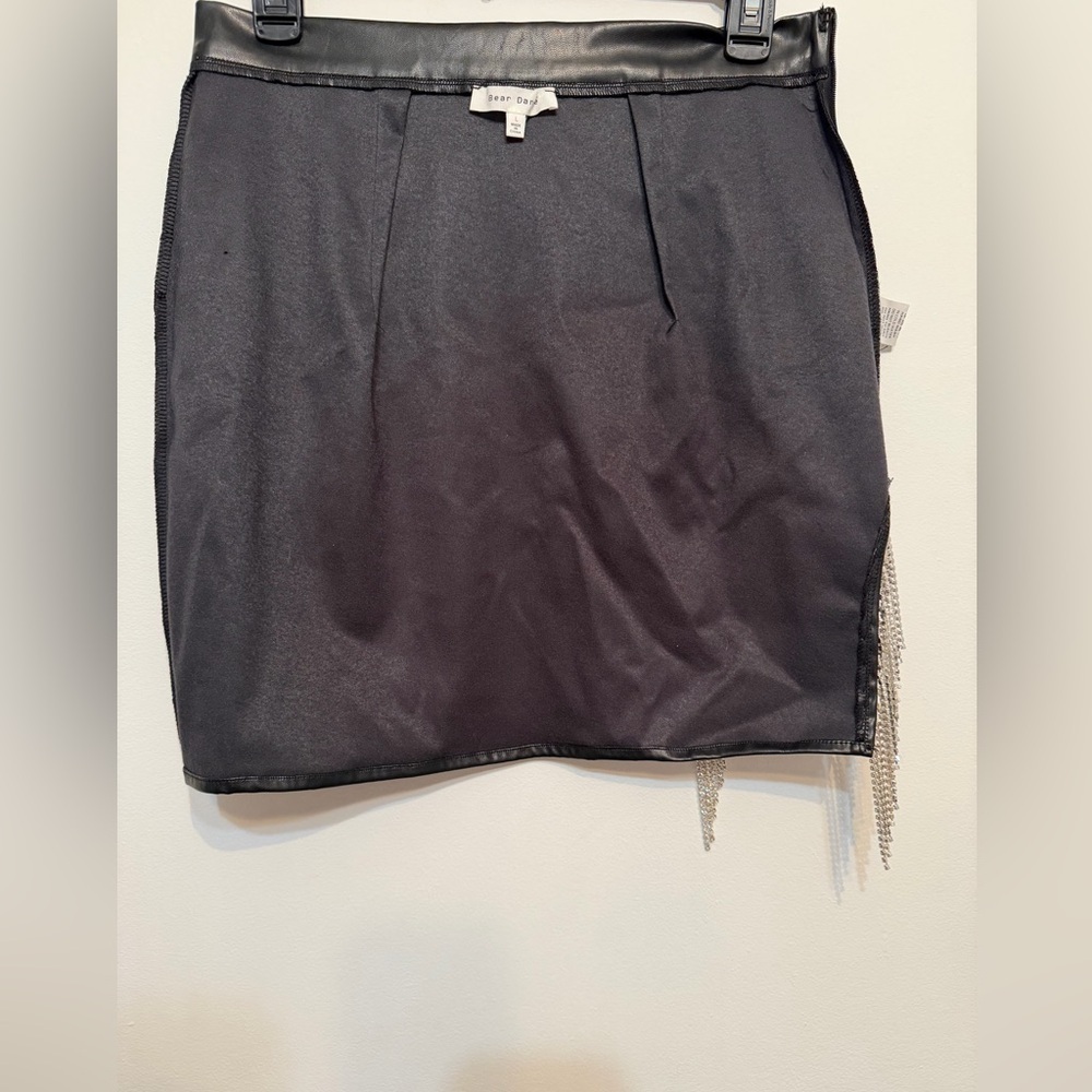 Bear Dance Size L Black Faux Leather Skirt with Rhinestone Fringe - Picture 8 of 11